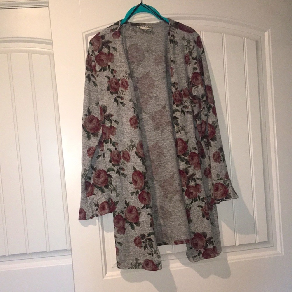 Floral Skönhet sweater kimono, light grey, XL